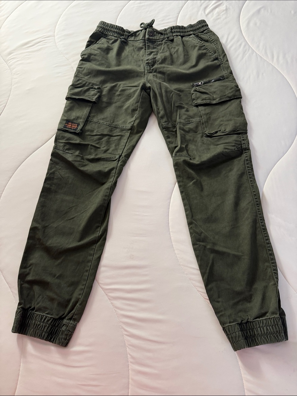 Men's Olive Cargo Jogger Pants with Elastic Waist
